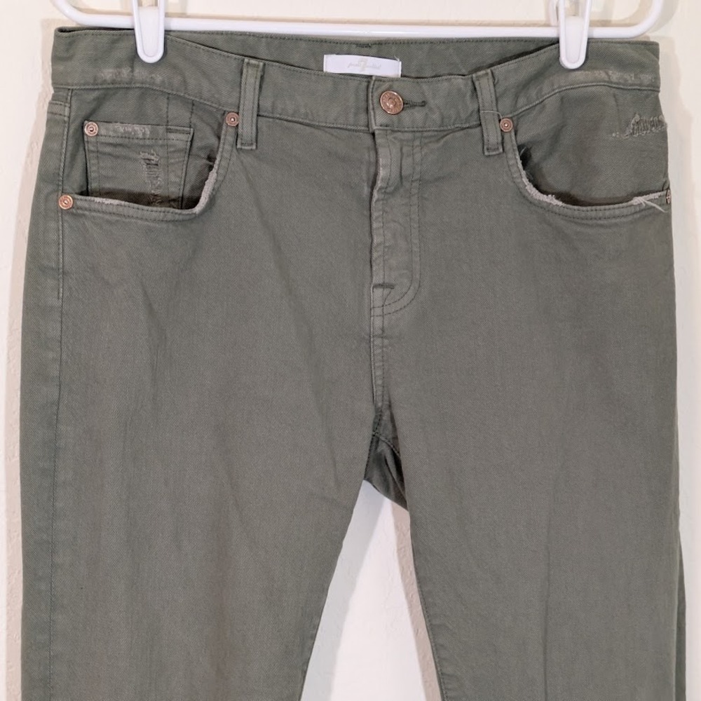 7 For All Mankind Jeans Light Distressed Olive Green Size 30 Skinny 5 Pocket